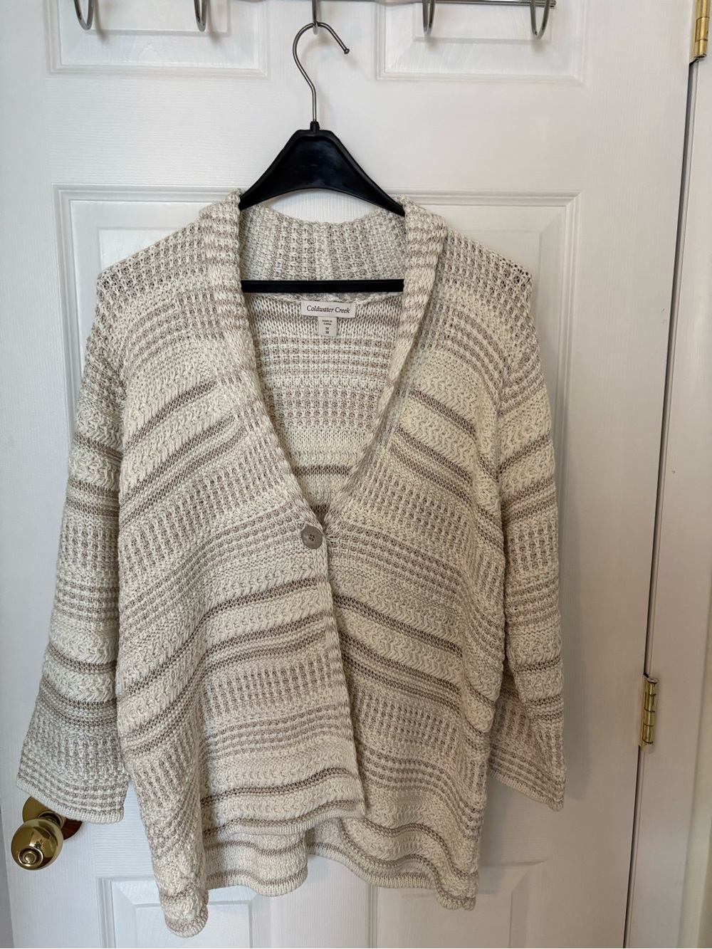 Back to School with Coldwater Creek Cream and Beige Striped Knit Cardigan!